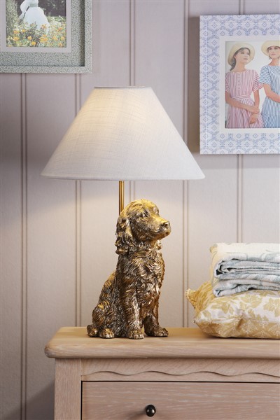 (image for) Laura Ashley Cocker Spaniel Table Lamp Antique Gold With Shade